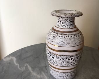 Fat Lava Double Vase Brown Gold & White 1960s Vase / Textured Italian / Italy Flower Vase / Midcentury Art Pottery