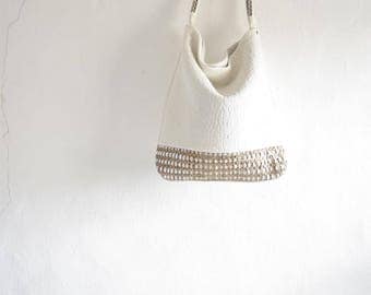 White Leather Hobo - Handwoven Beige and Leather. Slouchy Soft - Ready to Ship as seen
