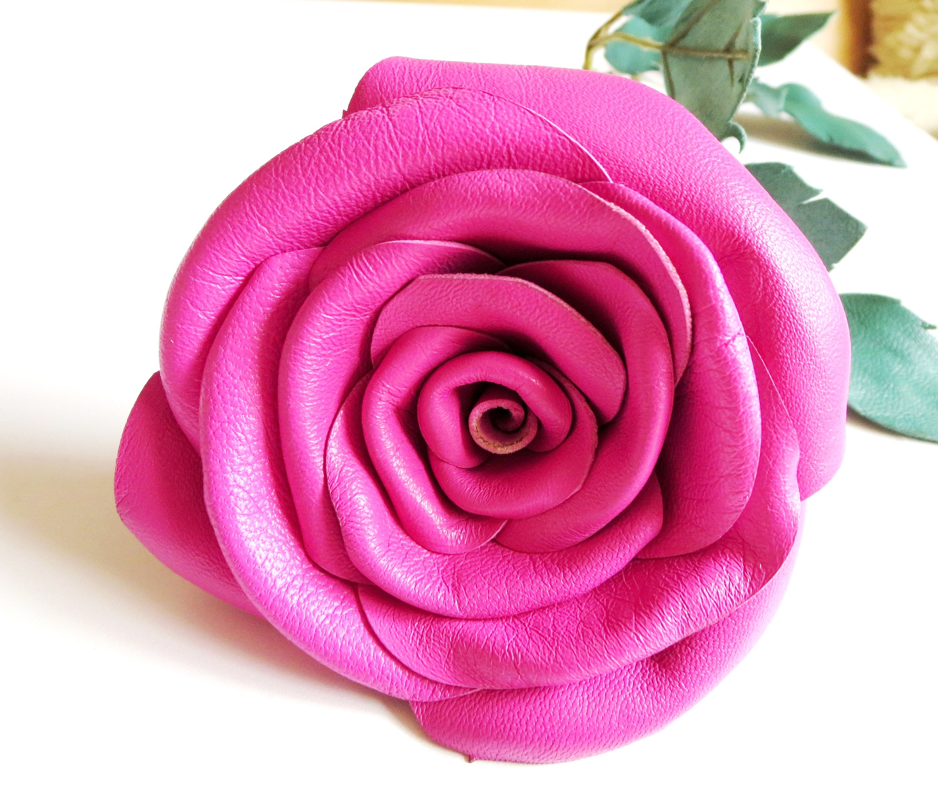 3rd Anniversary Gift-Red Leather Rose leather flower Long