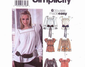 Simplicity 5798 Szs 12-18 Misses Peasant Blouses and Belt