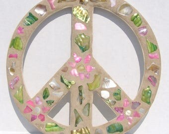 Peace Sign Wall Art blue mosaic peace sign wall art hippie wall decor 60's era Peace Sign Wall Art blue mosaic peace sign wall art hippie wall decor 60's era
