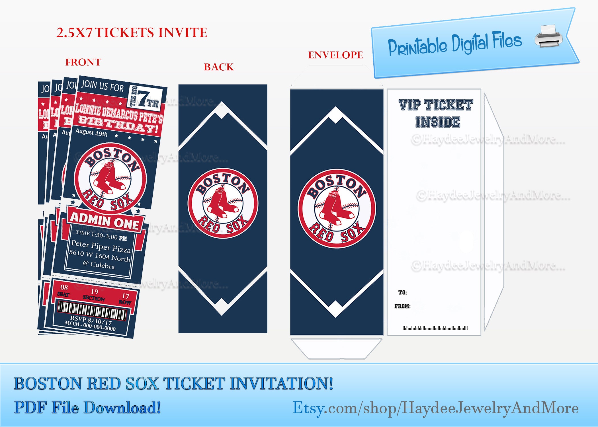 Red Sox Ticket invitation Red Sox Theme Birthday Digital