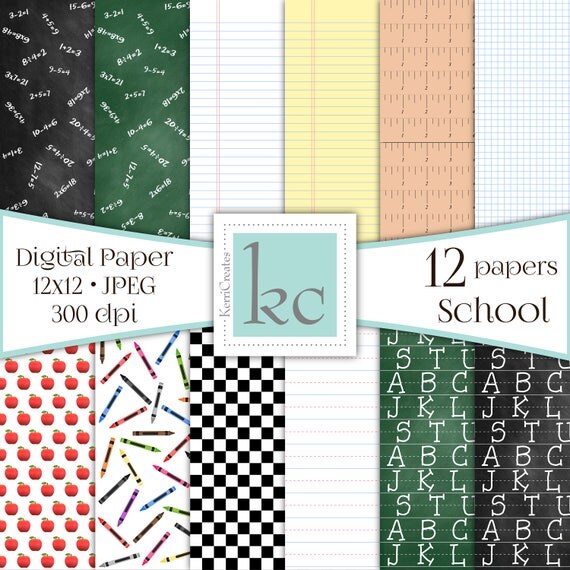 Items similar to School Scrapbook Paper, 12 pack, 12x12 Pages