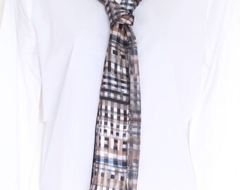 Gorgeous painted thick silk large scarf with rolled hem.