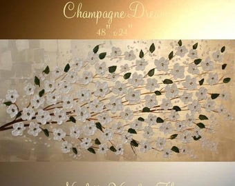 SALE XLarge Champagne Pearl Oil Landscape Abstract Original 48" palette knife oil impasto oil painting by Nicolette Vaughan Horner