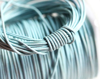 1mm Round Natural Leather cord - Sky Blue - 10 feet, LC004