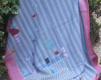 Heavy Blue/pink vintage kantha quilt, Kantha throw, Sari blanket, Vintage kantha quilt, Pink Sari throw, Kantha blanket,Boho throw