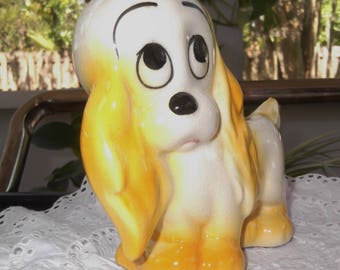 Vintage Ceramic Dog Planter Cocker Spaniel Puppy Dog Planter Yellow Puppy Planter
