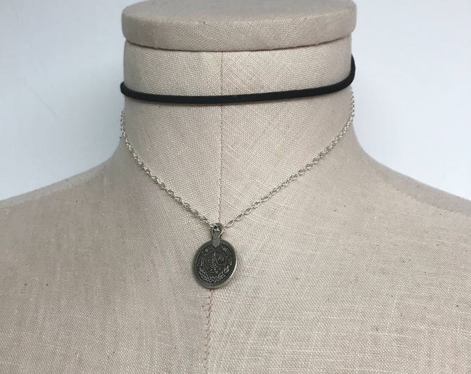 Necklace for women, choker necklace, boho jewelry, coin necklace, bohemian jewelry, leather choker, coin choker, chokers for women