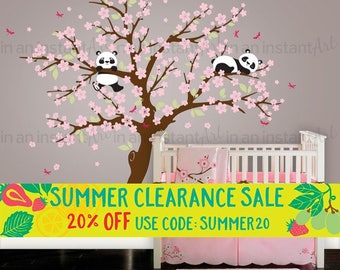 Cherry Blossom Wall Decal Playful Pandas in Cherry Blossom Tree | Panda Bear Nursery and Children's Room | Interior Design 094