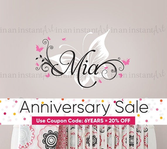 Butterfly Wall Decal Custom Name Baby Nursery