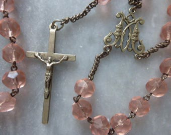 Antique Rosary Pink Glass Beads, 1920's French