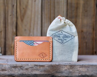 Leather Minimalist Wallet HAND SEWN in USA Leather Business Card Holder Leather Men's Wallet Gift for Him Groomsmen Gift Lifetime Leather Co