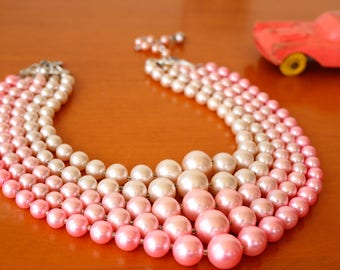 Vintage Jewelry/ Vintage Necklace/ 1960s Beaded Necklace/ Retro Necklace/ Faux Pearl Necklace/ Multi Strand Pearl/ Antique jewelry/ Jackie O