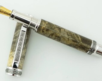Custom Wooden Pen Beautiful Buckeye Burl Custom Fountain Pen with Emperor Rhodium and Black Titanium 859FPXLB