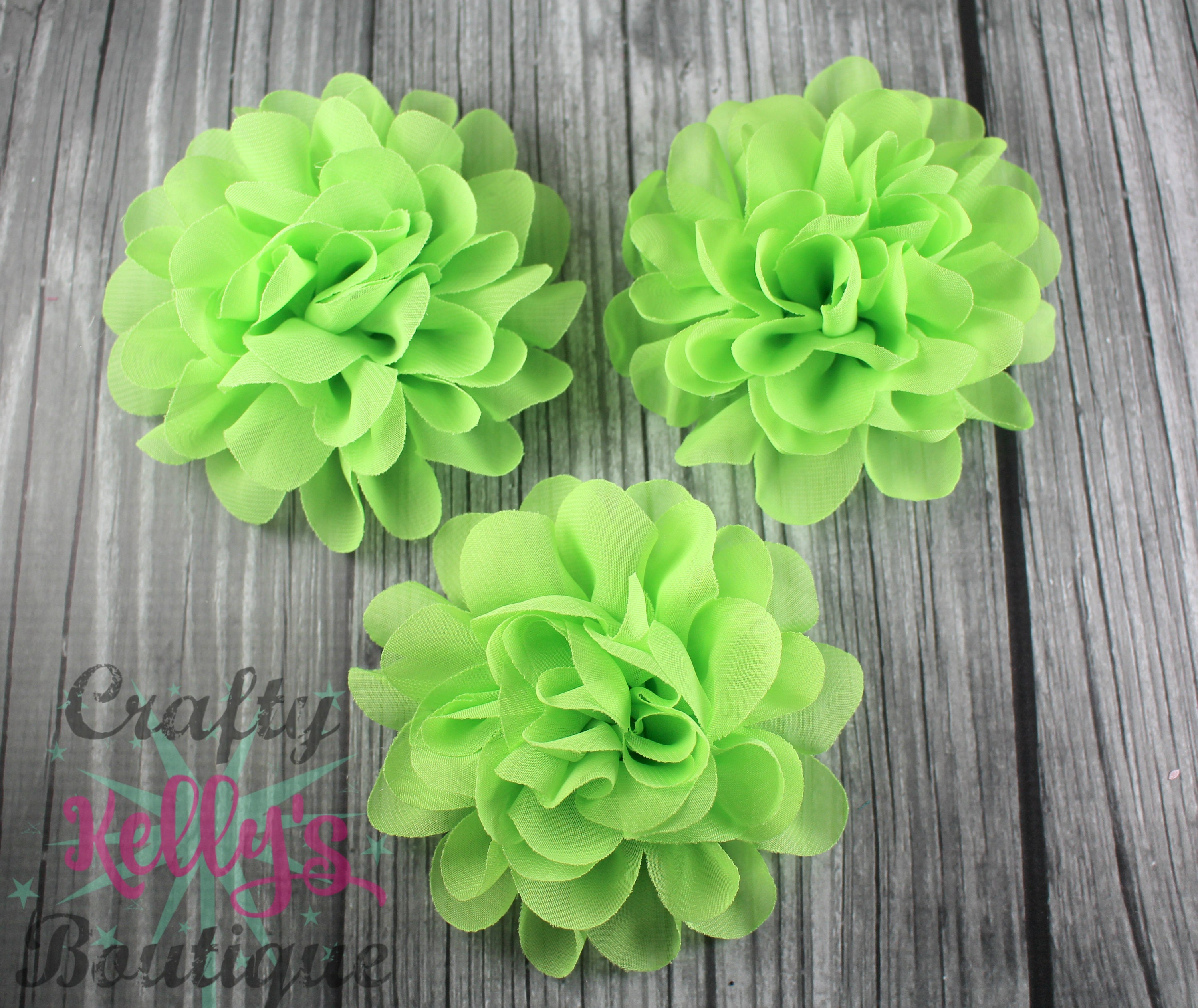 Lime Green Chiffon Puff Flowers Large 4.25 inch Size Choose