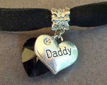 Suede DDLG BDSM Day Choker Ribbon Daddy Heart Crystal Adult Baby Age Play Pet Kitten Little Girl Collar Submissive Sub Master Slave Cg/l