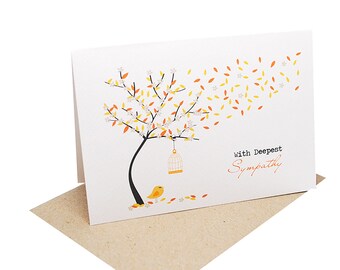 Sympathy Card - With Deepest Sympathy - Bereavement Card - Orange Fall Autumn Tree - WDS017