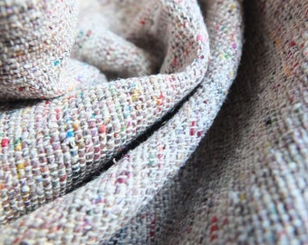 Linen look 100% Silk Fabric - Natural colour mix with multi coloured yarns - 112cm wide - Sold by the metre - Truly Unique Hand Woven Fabric