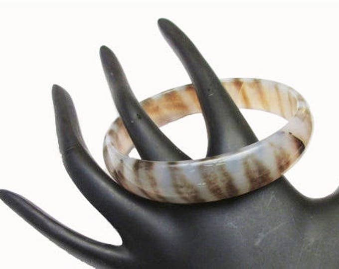 Agate Bangle - Carved Polished Brown and Cream - striped Gemstone bracelet