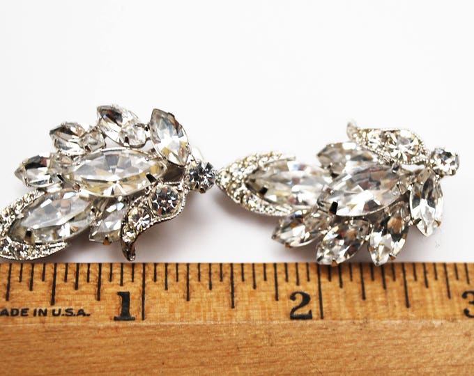 Weiss Rhinestone Earrings - Clear Ice Crystal - Climbing earring - silver tone - clip on earrings - Wedding Bride - Bling