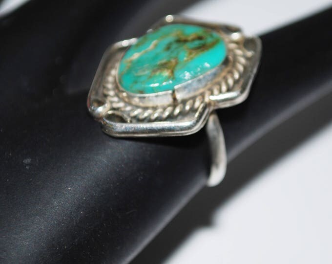 Sterling Blue Turquoise Ring - size 6 3/4 - native American- Old Pawn - southwestern