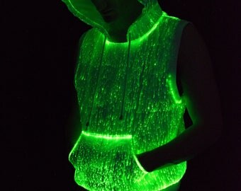 TrYptiX Fiber Optic Light Up Men's Sleeveless Hoodie Color Changing white party Burning Man EDC Shambhala Electric Forrest Ultra Music Fest