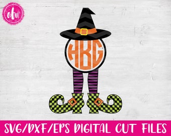 Monogram Witch Legs, SVG, DXF, EPS, Halloween, Fall, Autumn, Polka Dot, Pattern, Vector, Holiday, Silhouette, Cricut