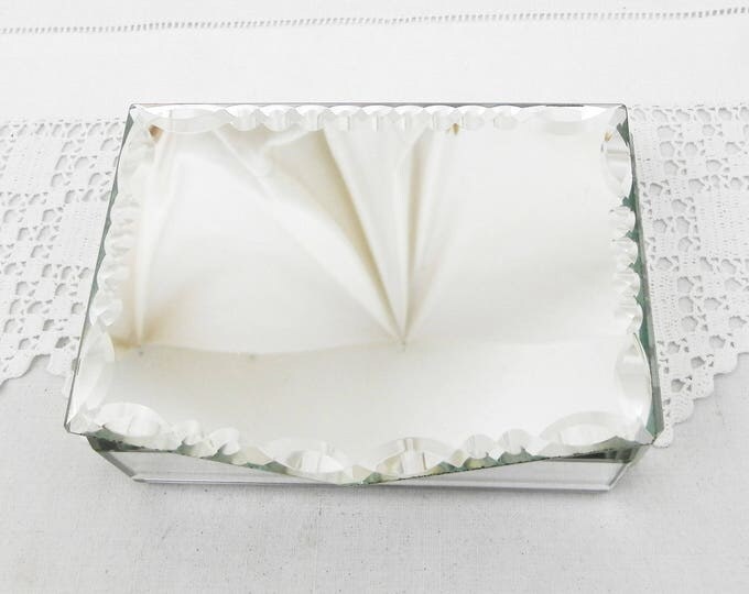 Vintage French Beveled Mirrored Jewelry Box with Satin Lining, Jewelry Trinket Glass Casket, French Shabby Chateau Chic Decor Vintage French Beveled Mirrored Jewelry Box with Satin Lining, Jewelry Trinket Glass Casket, French Shabby Chateau Chic Decor