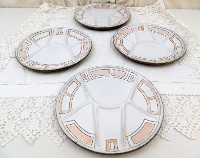 2 Vintage French Niderviller Ceramic Mid Century Raclette / Fondue Plates, Pair of Divided Plates 1960s from France, Retro Division Plate