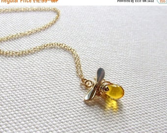 Gold Bee Necklace, Tiny Honey Bee Charm 14k Gold Fill Chain, Bee and Honey Dainty Petite Simple Jewelry, Quirky Cute Animal Jewelry