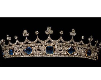 ON SALE 10% OFF Princess Tiara Crown-Rose Cut Diamond, Blue Sapphire, Silver
