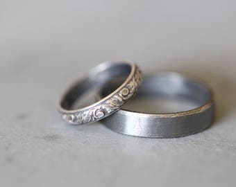 MOLLY: Wedding Rings, Set, Wedding Bands, Sterling Silver, Botanical, Modern, Minimalist, His and Hers, Rustic, Bohemian, Made To Order