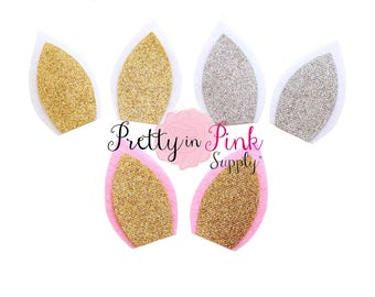 LARGE 3" Felt with Glitter Center Unicorn Ears-DIY Supply-Party - Birthday- Halloween- Craft Supply- Deer Ears Animal Ears