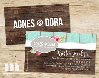 Agnes and Dora Business Card Distressed Teal Wood, Custom Agnes & Dora Business Cards, Marketing, Branding, Rustic Shabby Chic PRINTABLE