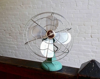 Vintage Eskimo turquoise oscillating fan flower cage 10 inch cage