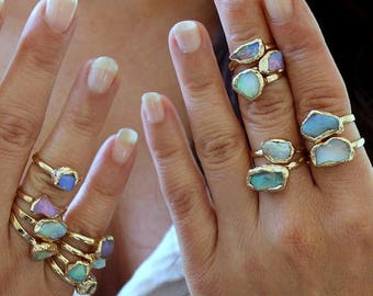 SUMMER SALE- Raw Opal Ring, Opal Ring, Opal, Mom,Raw Stone Jewelry, Stacking Ring,Birthstone Ring, Gemstone Ring, Gold Ring, Raw Stone Ring,