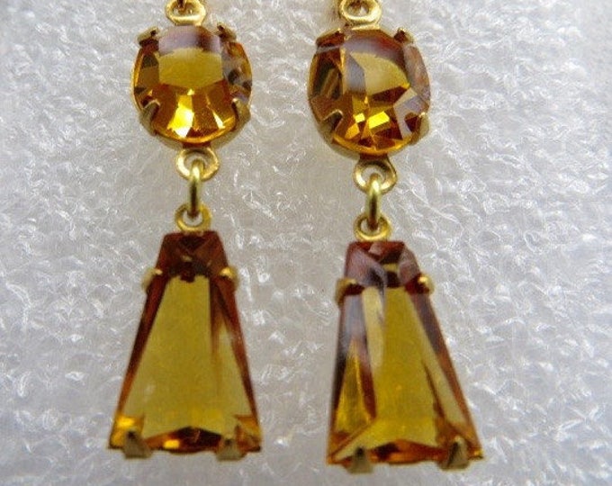 Czech Glass Earrings, Amber Dangle, Drop Earrings, Pierced Ears