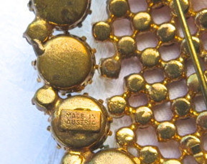 Austrian Rhinestone Brooch, Vintage Domed Pin, Signed Austria Jewelry