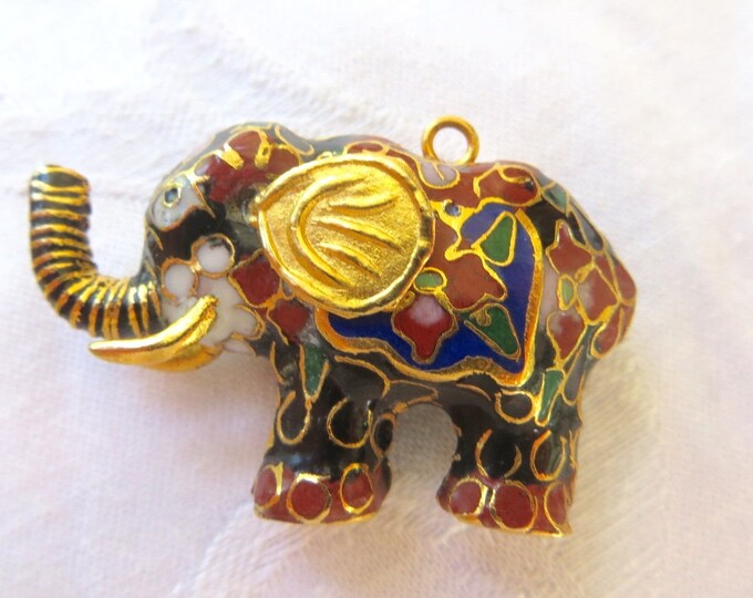 Vintage Cloisonne Elephant Pendant, Chinese Export Elephant, Elephant Jewelry