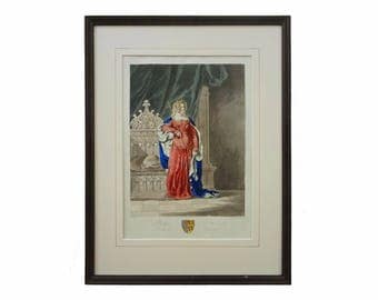 Antique Aquatint Philippa of Hainault, Queen of England - 19th Century, England