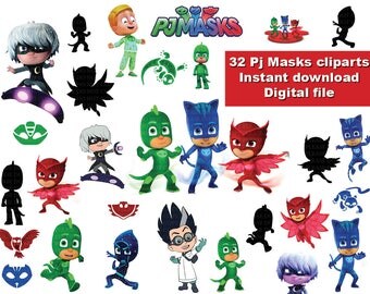 32x PJ Masks Clipart PNG high quality- printable Digital Cliparts Graphic Instant Download pj masks - centerpiece - sticker - clip art