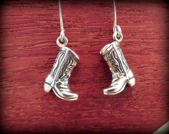 Sterling silver cowgirl boot earrings, cowgirl jewelry, western jewelry, rodeo award, cowboy boot