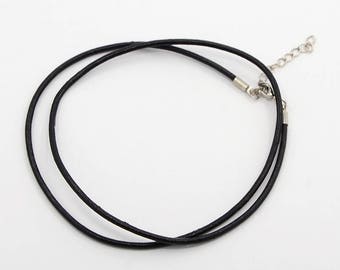 Black leather strap, clasp, 47 cm - 51 cm in length