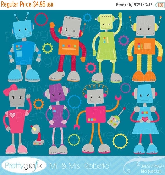 80% OFF SALE robot clipart commercial use, vector graphics, digital clip art, digital images - CL520 Il_570xn