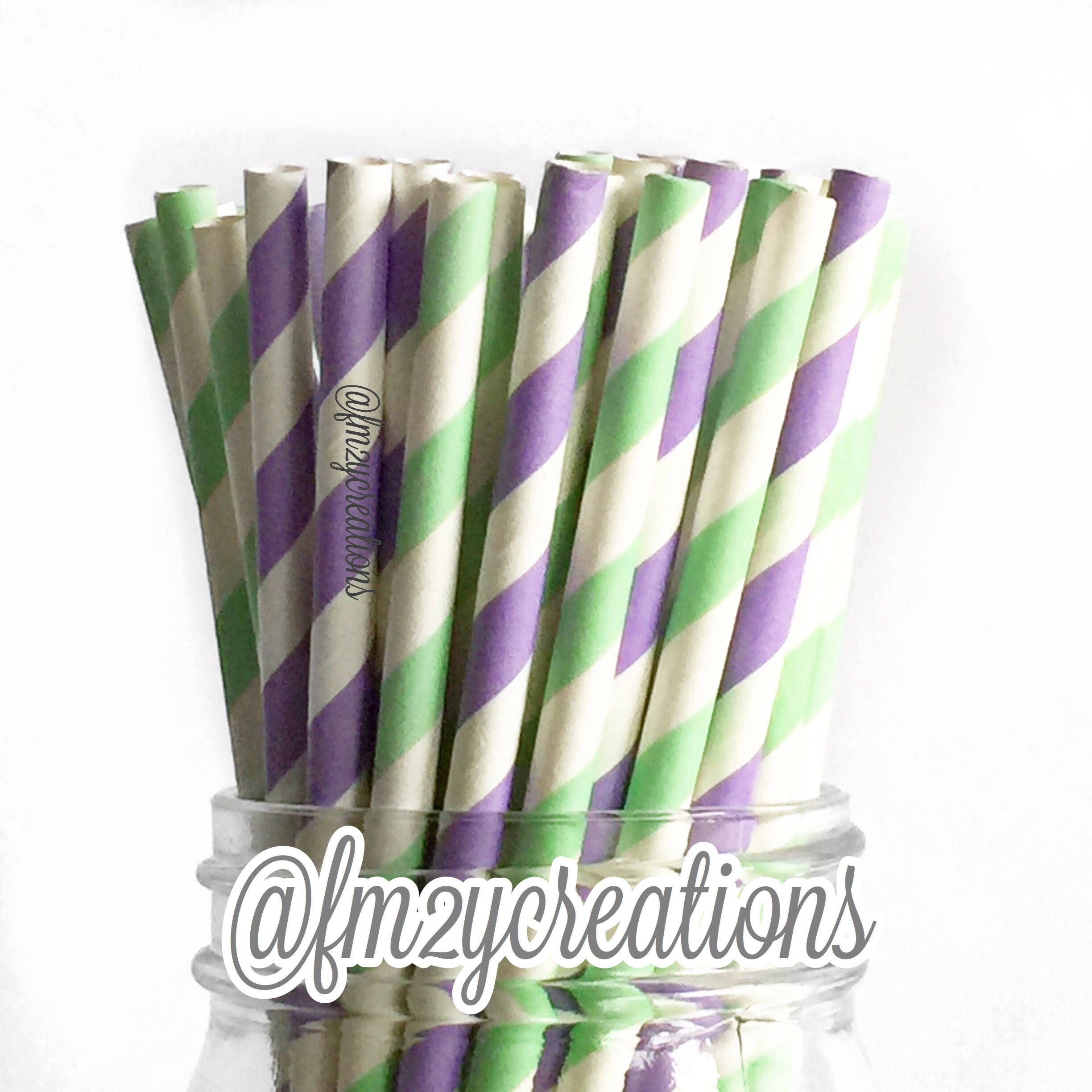 PAPER STRAWS 50 Lavender Purple and Mint Green Paper Straws