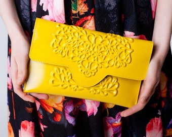 Yellow clutch bag / bright clutch purse / evening handbag / envelope shaped clutch / standout design / stylish yet ethical / MeDusa bags