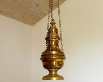 Antique incense burner processional encensoir ancien incense holder catholic orthodox church religious home decor brass incense burner