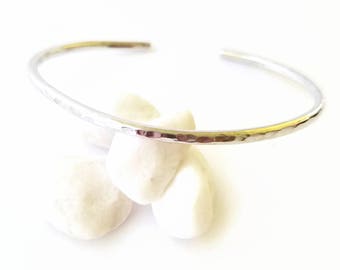 Thin Sterling Silver Cuff Bracelet, Open Bangle, Simple Stacking Bracelet