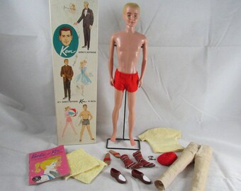 Flocked Ken in Casuals Outfit Complete #782 Box Stand Keys Swimsuit Vintage Barbie